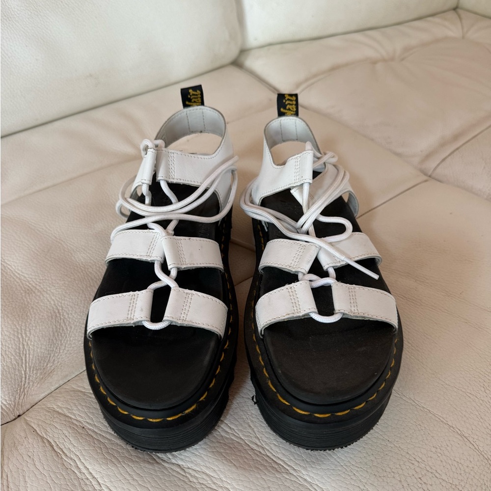 Dr. Martens White and Black Leather Platform Gladiator Sandals